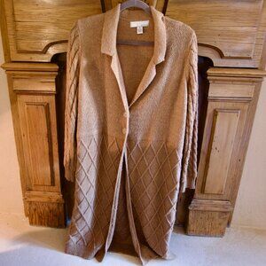 By Design Abigail Cable Knit Long Cardigan - Color: Camel - Size: M